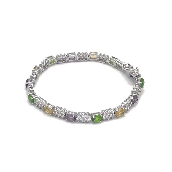 CZC 925 Sterling Silver Multi Color Crystal Link Tennis Bracelet - Picture 2 of 8